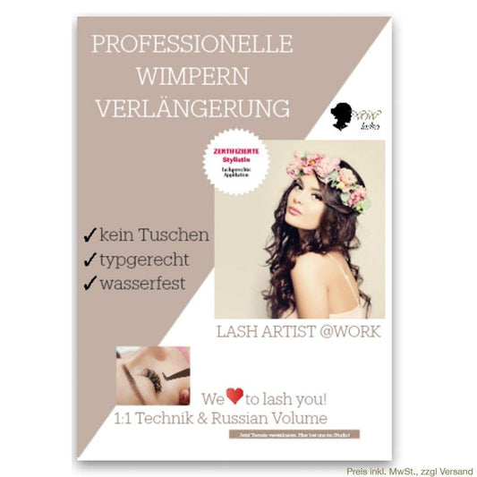 WOWbrows Poster für Wimpernverlängerung in 1 zu 1 und Volumentechnik