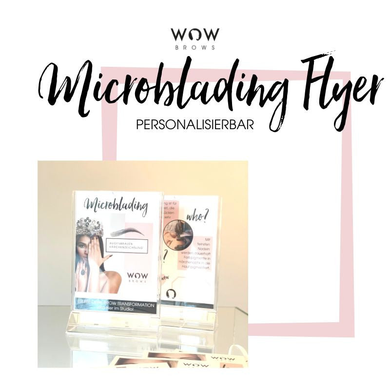 WOWbrows Microblading Flyer für Endkunden Vorderseite. Der Flyer ist personalisierbar.